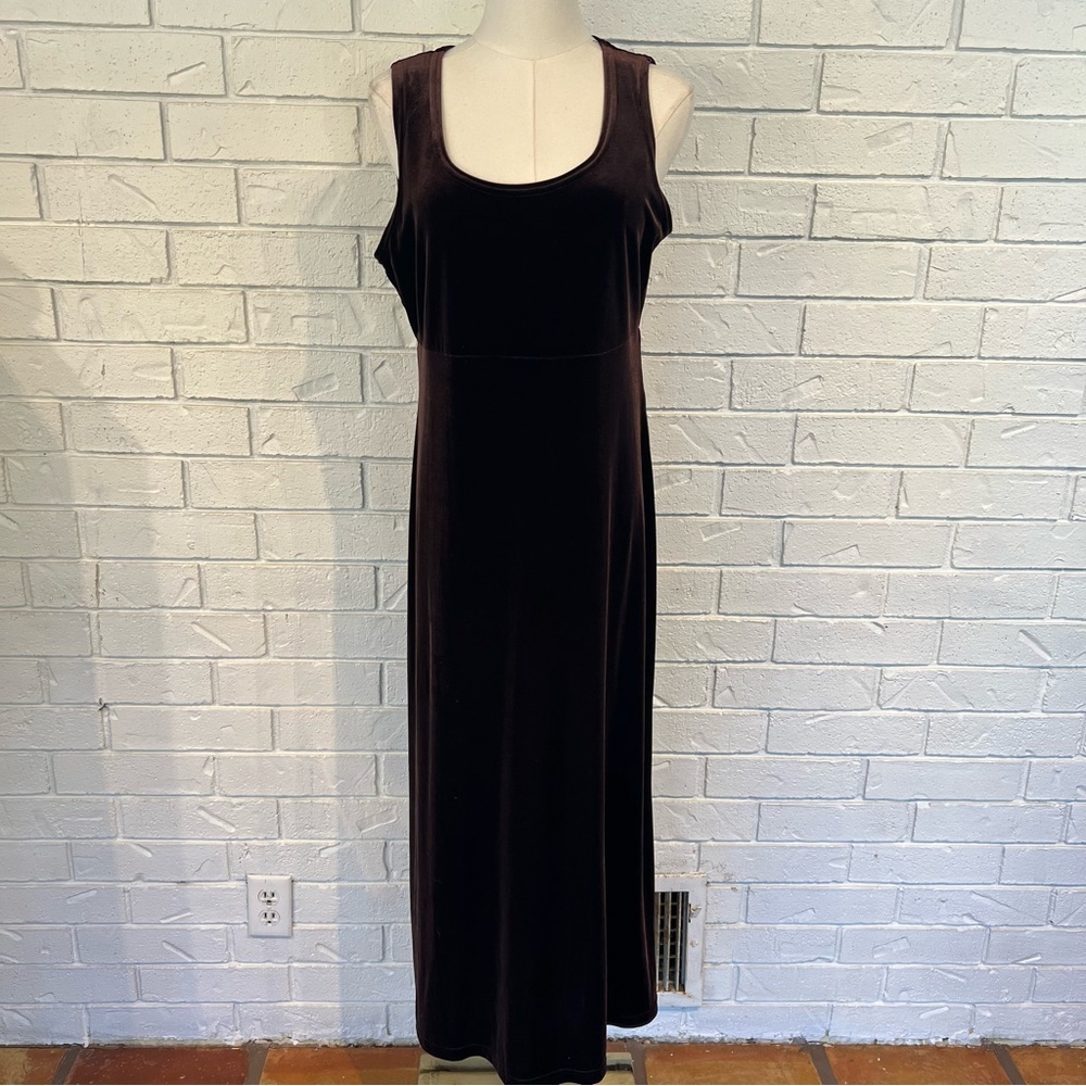 Vintage 90s y2k JM Studio Brown Velour Empire Waist Dress Womens M